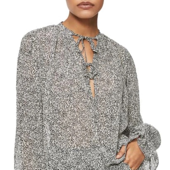 ANINE BING Abigail Tie Neck Silk Blouse In Black And White - Picture 2 of 6